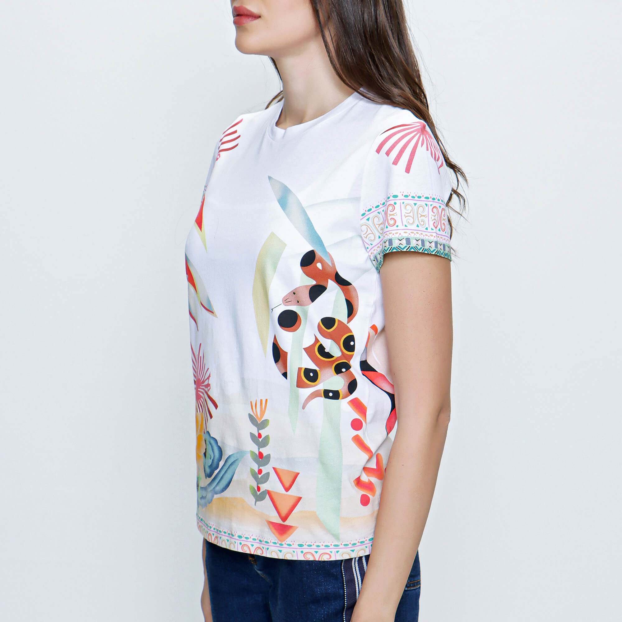 Etro - White and Multicolor Animal Printed T shirt 